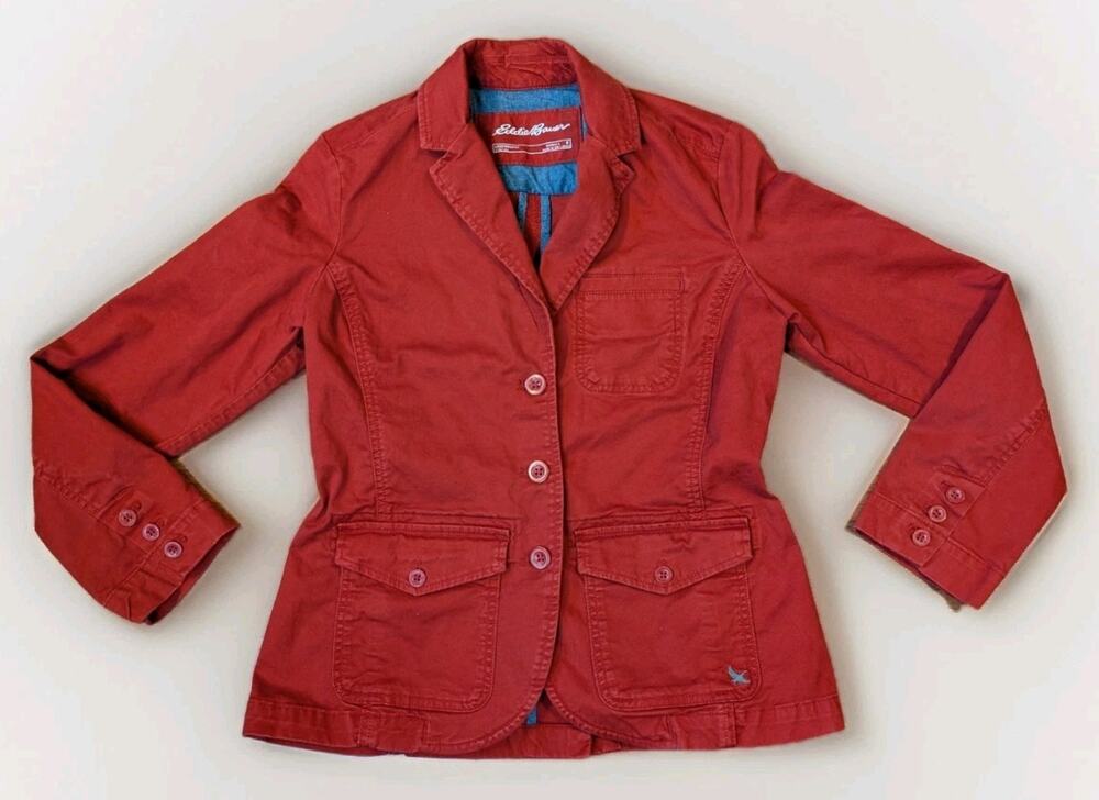 Eddie Bauer Womens Jacket Size 6 Red Utility Chore Coat Button Front Stretch